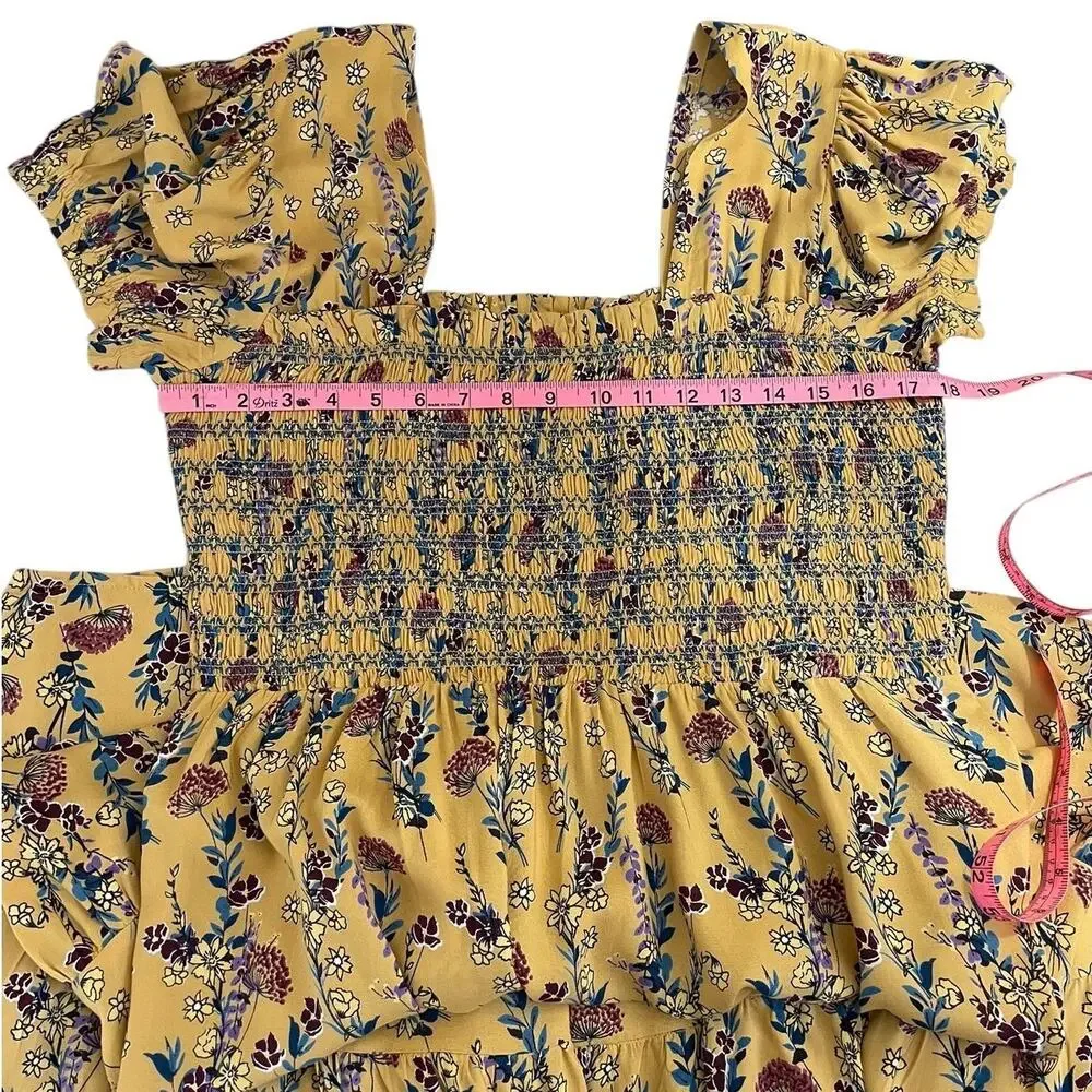 The Pyramid Collection Smocked Floral Midi Dress Large Cottage Whimsy Ethereal - Picture 6 of 9